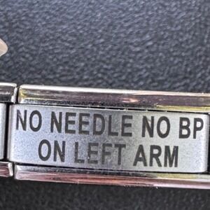 Medical Alert No Needle No BP on Left Arm Stainless Steel Y2K Italian Charm Link